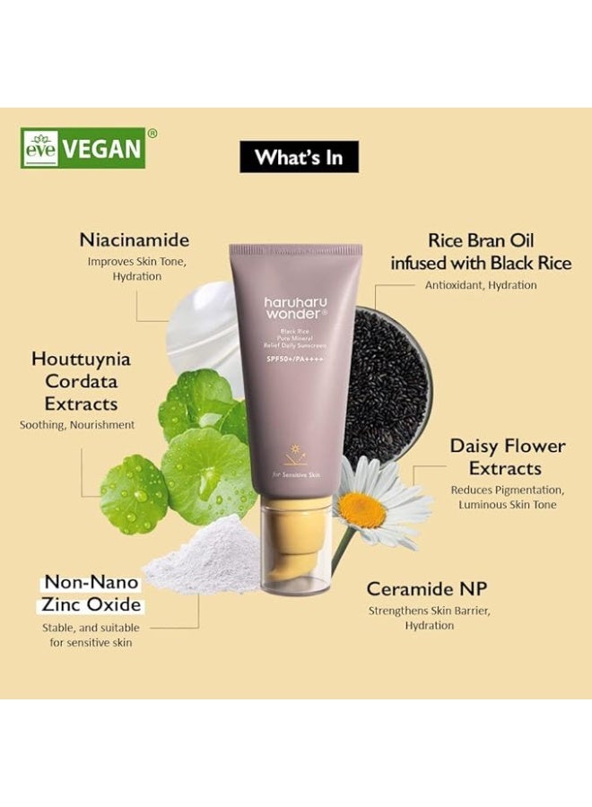 haruharu Wonder Black Rice Pure Mineral Relief Daily Sunscreen 50ml, Reef Safe Formula, For All Skin Types Including Sensitive Skin - Image 2
